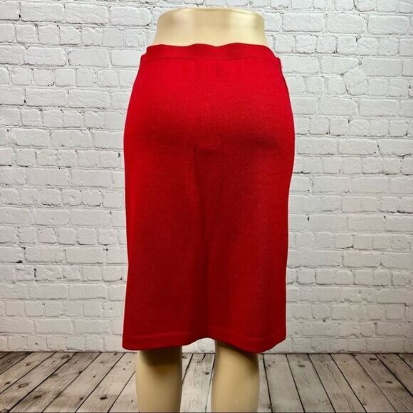 Vintage 80s St John By Marie Gray Red Knit Santana Skirt - Picture 6 of 9
